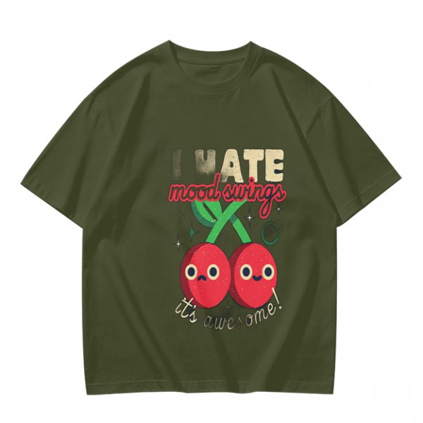Olive Graphic T-Shirt With I HATE mood swings Cherry Print