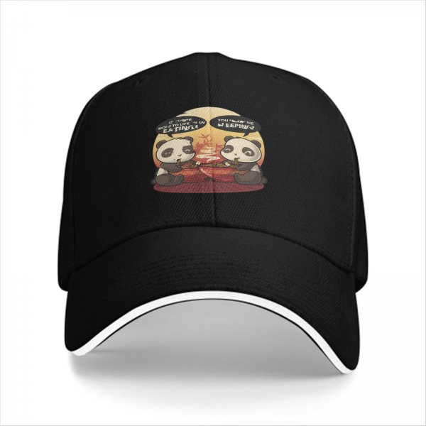 Black baseball cap with panda eating hot pot funny graphic design