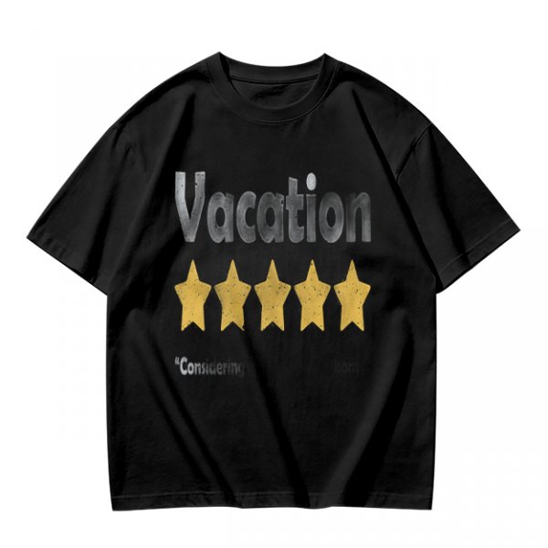 Olive Green T-Shirt With Vacation And Five Star Graphic Print
