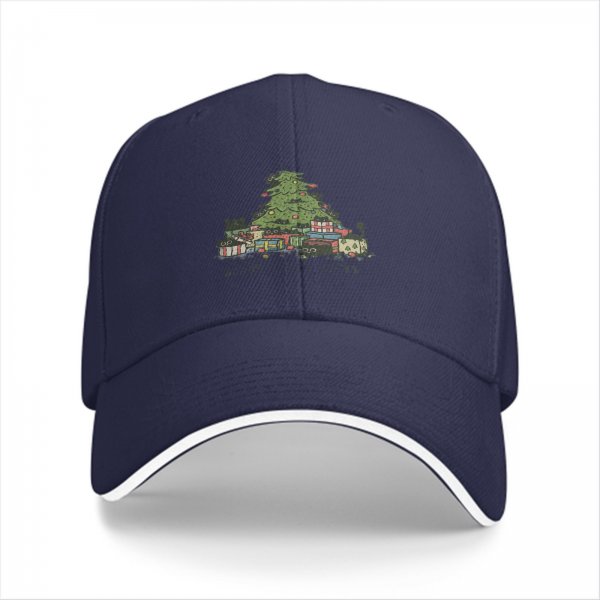 Black Baseball Cap With Christmas Tree And Gifts Festive Design