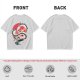 Olive T-shirt with stylized white dragon and red circular graphic print