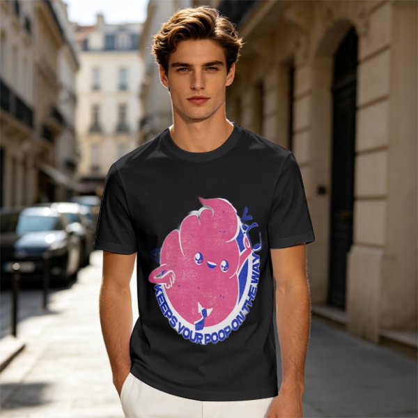 Olive T-Shirt With Funny Colon Graphic 'Keeps Your Poop On The Way' Print