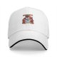 Black baseball cap with angry cartoon dog surrounded by flames graphic
