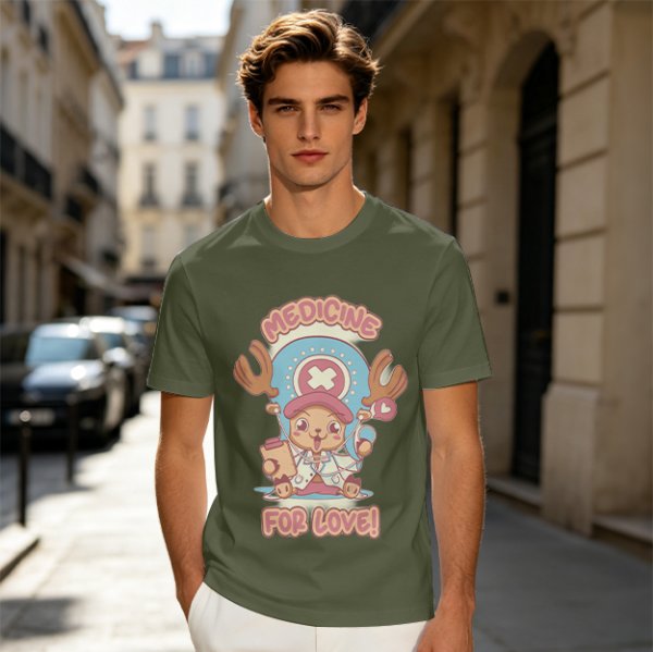 Olive T-shirt with Tony Tony Chopper 'Medicine For Love!' Print