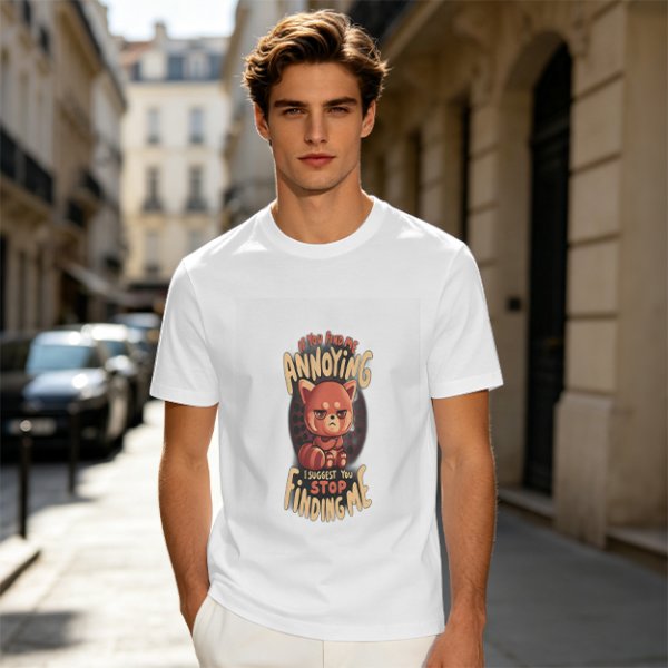 Olive t-shirt with annoyed red panda graphic and funny text