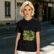 Olive T-Shirt With Playful Cat And House Plants Graphic