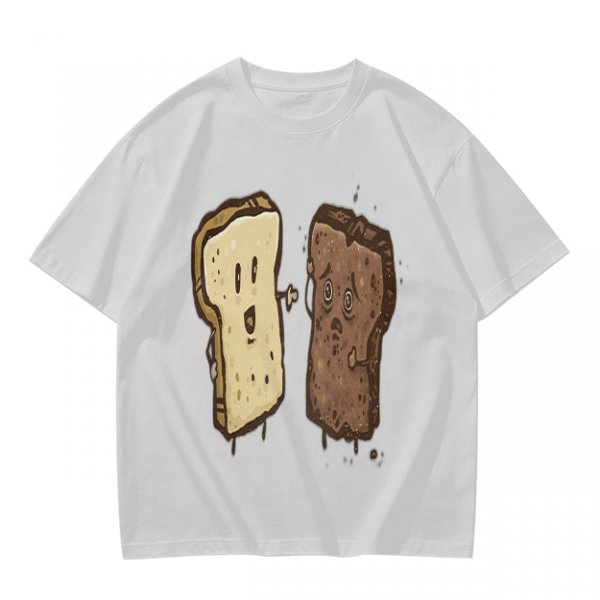 Olive T-Shirt With Surprised Light And Sad Burnt Bread Slices Graphic