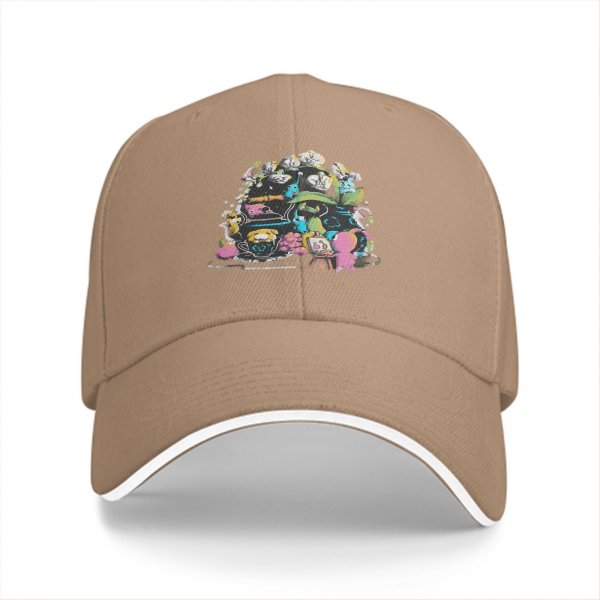 Black Baseball Cap With Whimsical Colorful Artwork Print