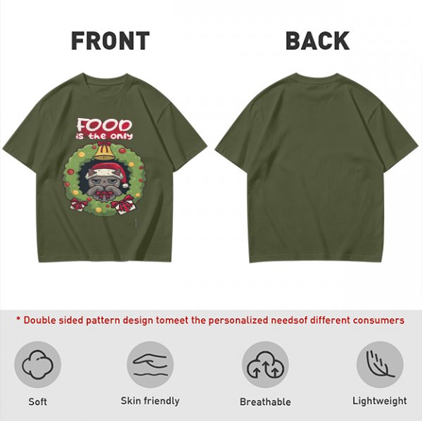 Food is the only Christmas grumpy cat wreath graphic tee