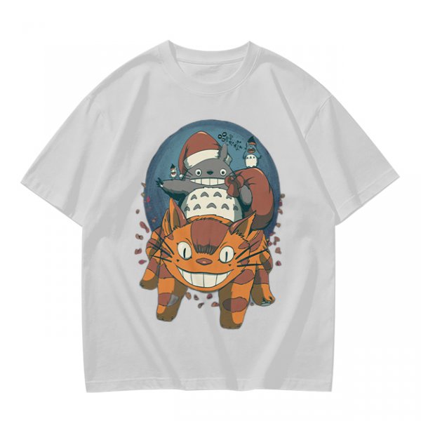 Olive T-shirt with Christmas Totoro Riding Catbus Graphic
