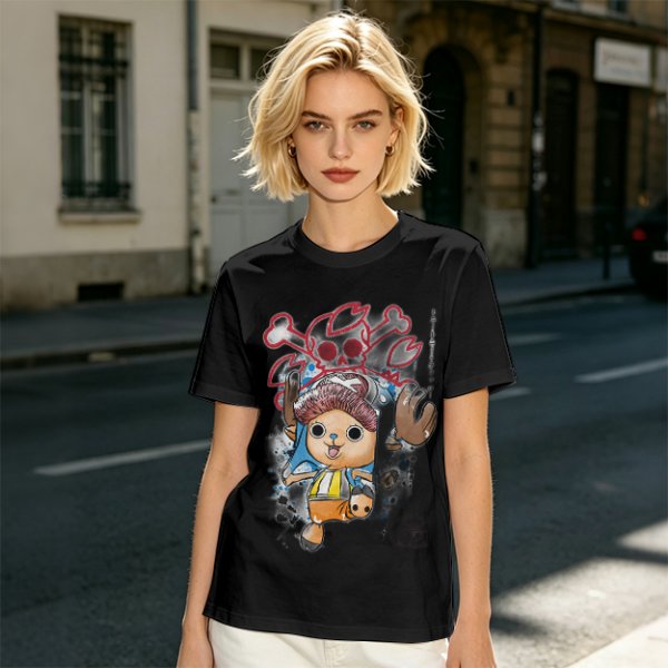Olive T-Shirt with One Piece Tony Tony Chopper Pirate Skull Print