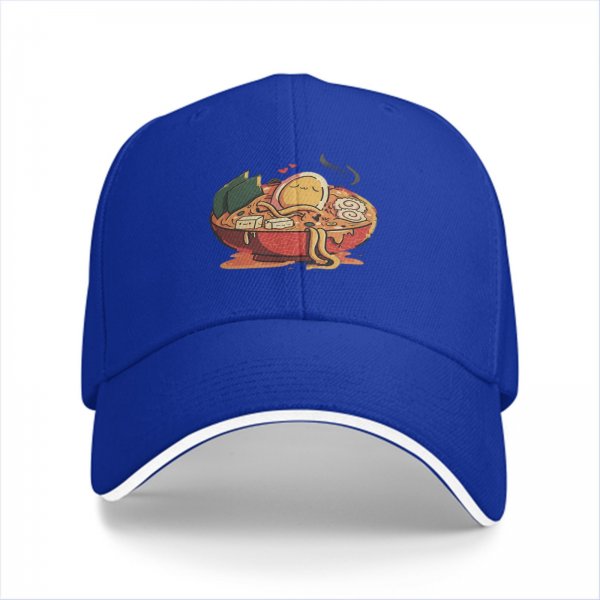 Black Baseball Cap With Cute Ramen Bowl Graphic Design