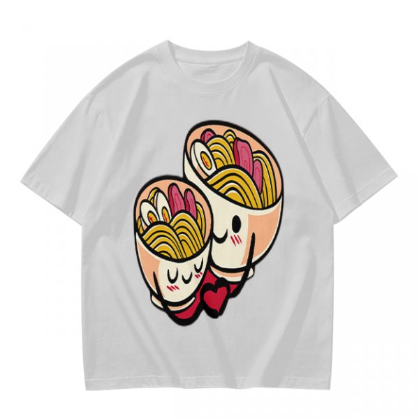 Olive T-Shirt With Cute Hugging Ramen Bowl Couple Print