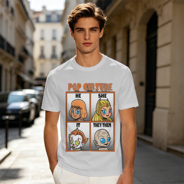 Pop Culture Pronoun Guide Chibi Character Graphic T-Shirt