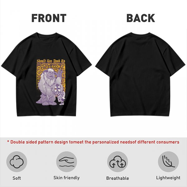 Olive graphic tee with maze and fantasy creatures reading Should You Need Us