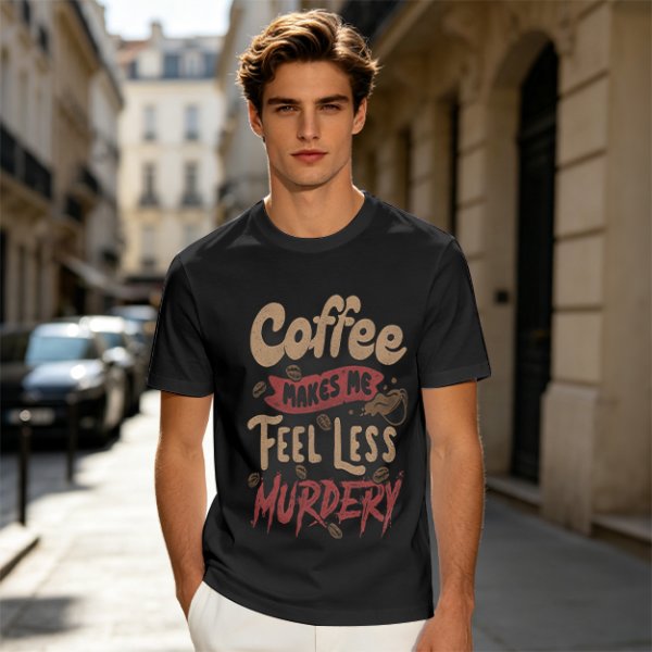 Coffee Makes Me Feel Less Murdery Graphic Olive T-Shirt