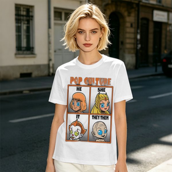 Pop Culture Pronoun Guide Chibi Character Graphic T-Shirt