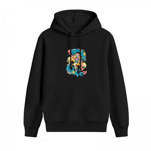 Black Hoodie With Colorful Anime Space Character Graphic