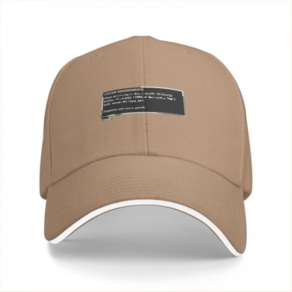 Black baseball cap with system requirements text print