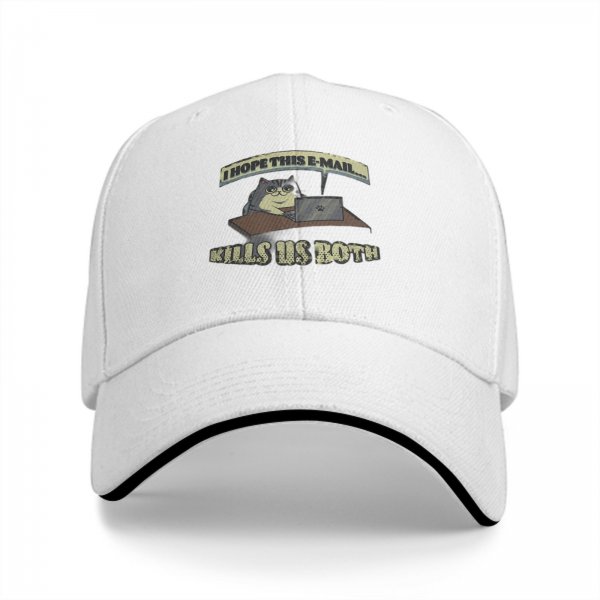 Black baseball cap with funny cat email joke graphic