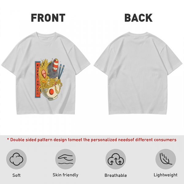 Olive T-Shirt With Ramen Bowl Graphic and Vertical Text Print