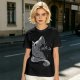 Olive Green T-Shirt With Black Cat Peeking From Knight Helmet Art