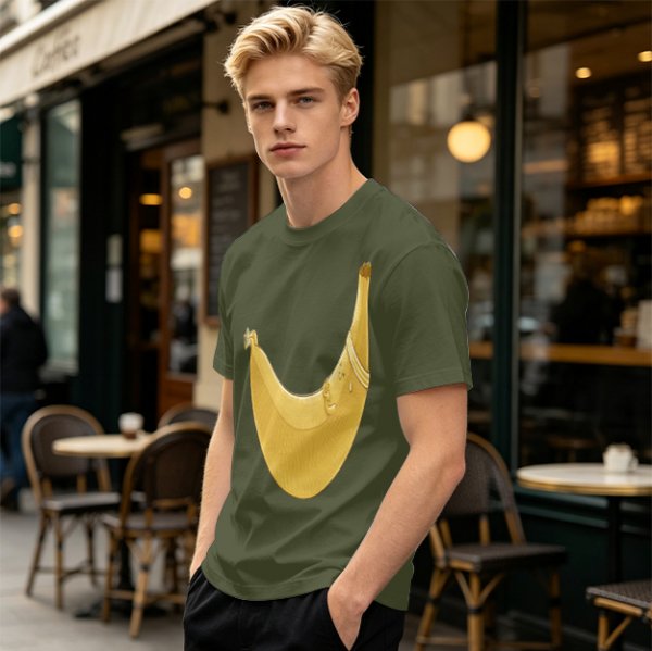 Olive Green T-Shirt With Large Banana Peel Graphic Print