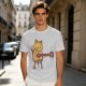 Olive T-shirt with Cute Orange Cat Playing Guitar Graphic