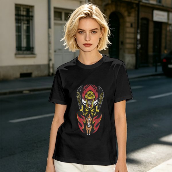 Olive T-Shirt with Tribal Warrior Mask and Horse Graphic Print
