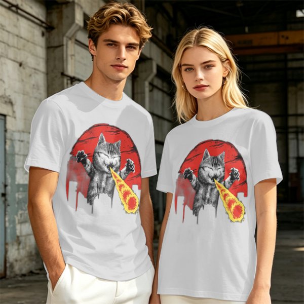 Olive T-Shirt With Laser Beam Shooting Cat Graphic