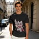 Olive T-shirt with cute warrior cat holding a sword graphic