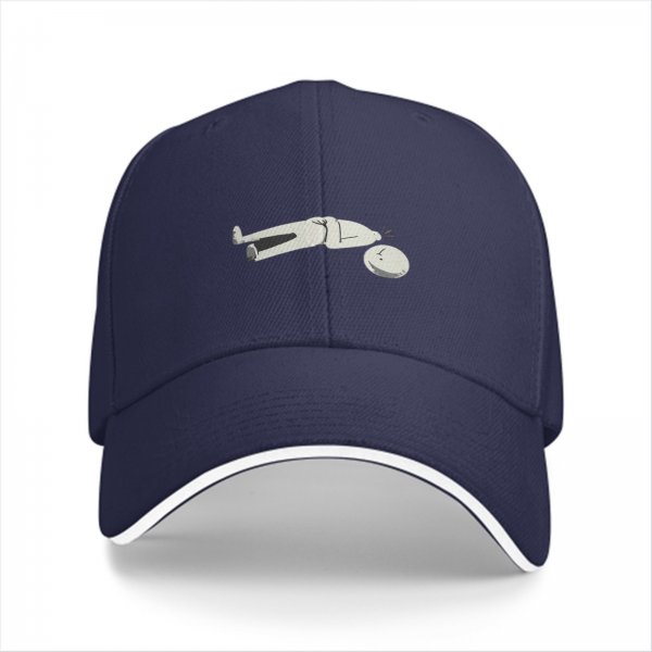 Black Baseball Cap With Funny Disconnected Stick Figure Print