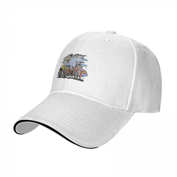 Black Baseball Cap with One Piece Straw Hat Pirates Ship Print