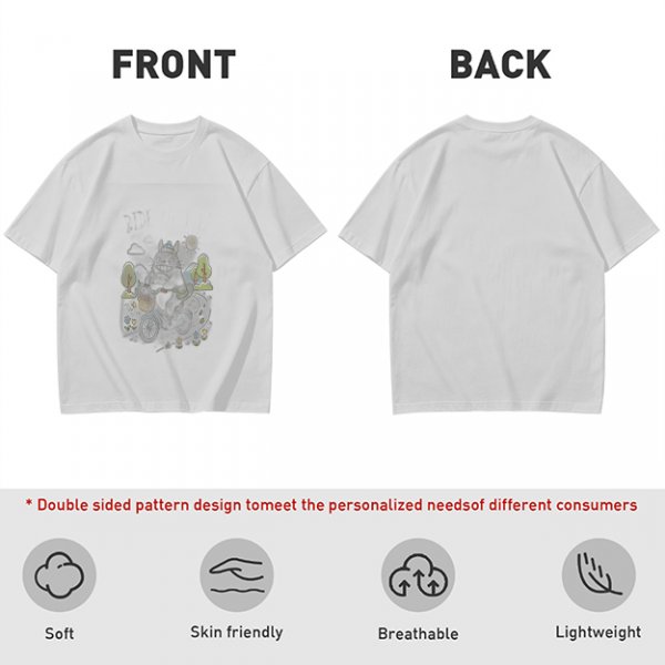Olive Green Crewneck T-Shirt With Whimsical Graphic Print