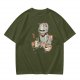 Olive Green T-Shirt With Cat In Robot Helmet Graphic Print