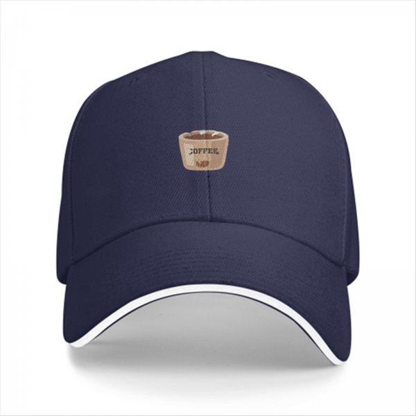 Black Baseball Cap With Coffee Cup Graphic Design