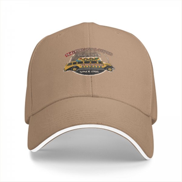 Black baseball cap with vintage tour bus graphic and text