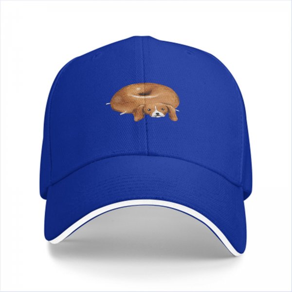 Black Baseball Cap With Funny Donut Shaped Beagle Dog Print