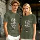 Olive Green T-Shirt With Cute Cartoon Coffee Cups Graphic