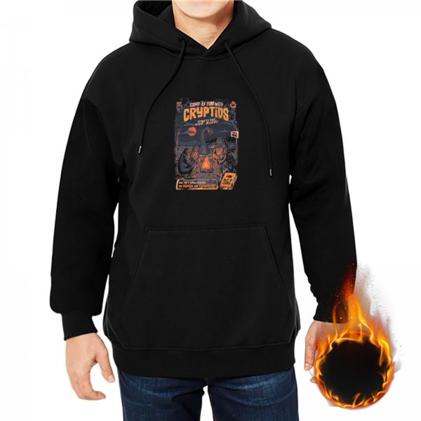 Black Hoodie With Camp Cryptids Graphic Print