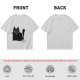 Oversized Army Green T-Shirt With Surprised Black Cat Graphic