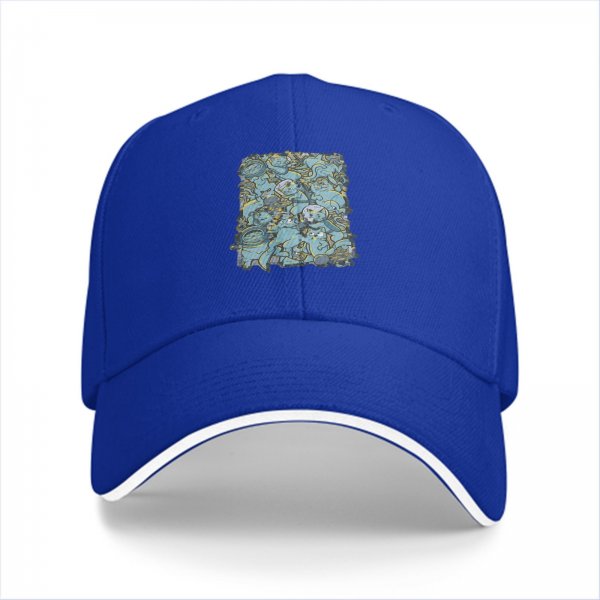 Black Baseball Cap With Blue Whimsical Character Print
