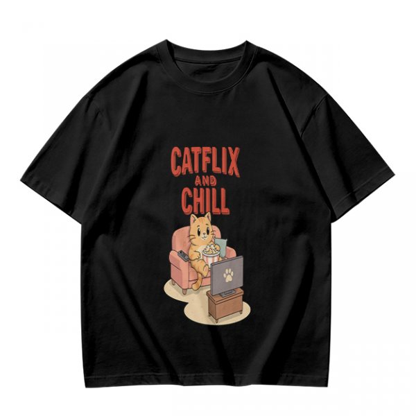 Catflix and Chill Orange Cat Watching TV Graphic T-Shirt
