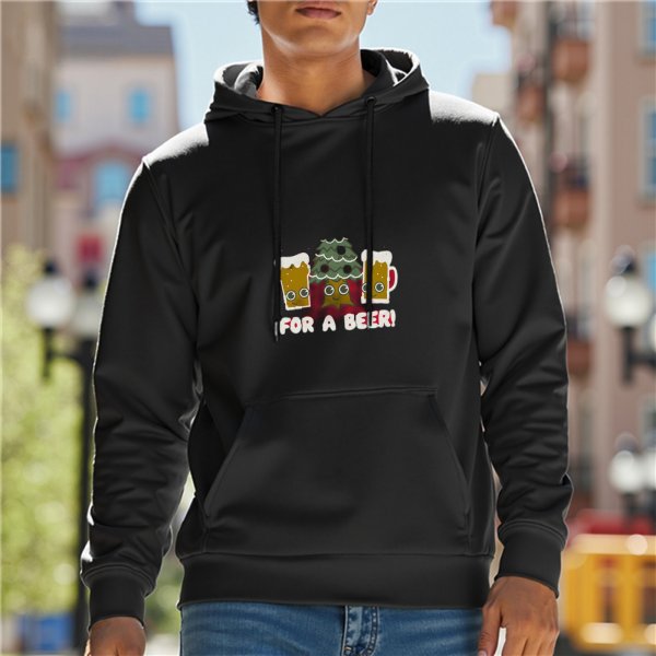Black hoodie with Christmas beer and tree graphic for beer lovers