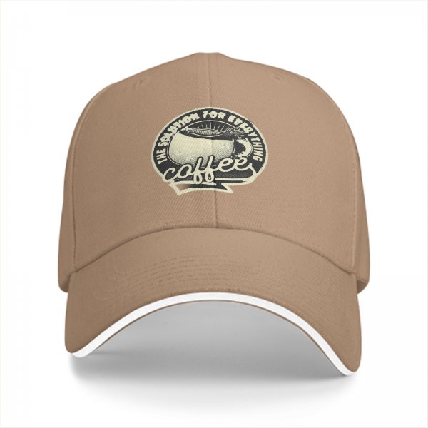 Black Baseball Cap With Coffee Themed 'Solution For Everything' Print