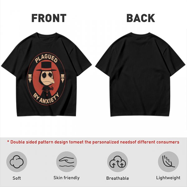 Olive T-Shirt With Plagued By Anxiety Plague Doctor Graphic