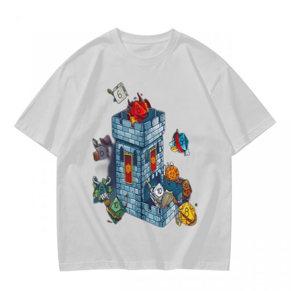 Olive T-Shirt With Fantasy Dice Castle Graphic Design