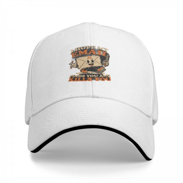 Black baseball cap with funny email cartoon graphic and text
