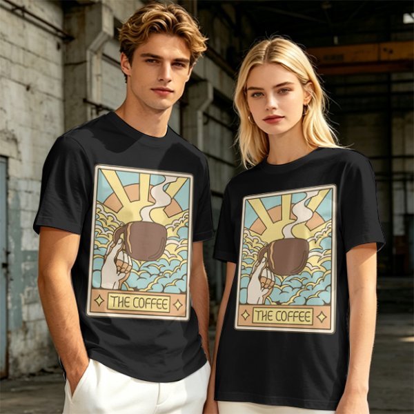 Oversized Dark Green T-Shirt With The Coffee Tarot Card Style Print