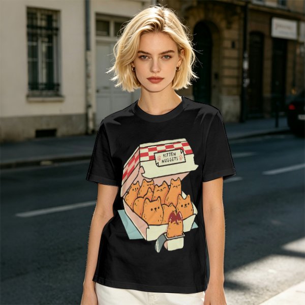 Olive T-Shirt With Kitten Nuggets Fried Chicken Box Graphic